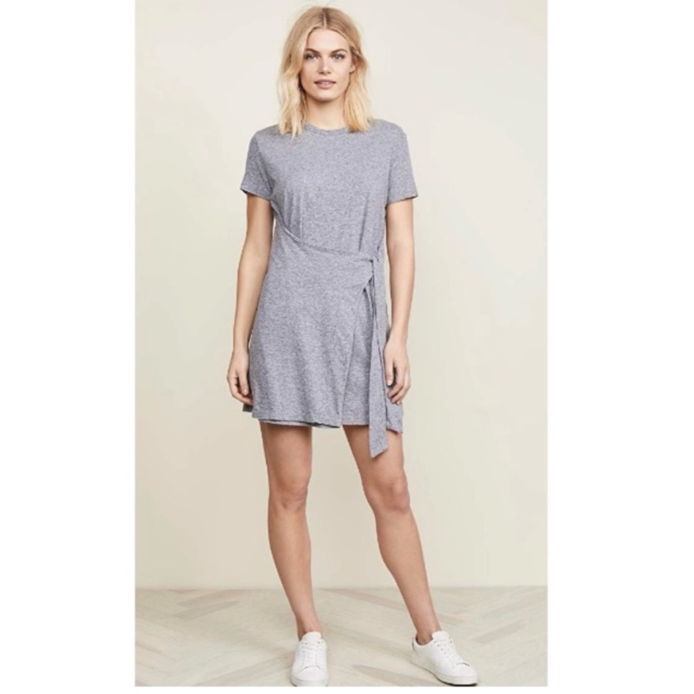 $140 Monrow Heather Gray Tie-Waist t-shirt Dress cover-up soft adjustable xs